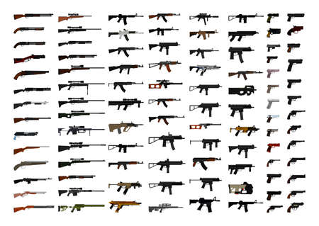 Collection of realistic firearms. All types of machine guns, pistols, rifles. Detailed...