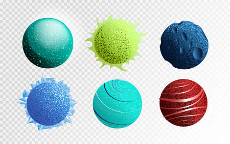 A set of planets in a fantasy detailed style. Space illustrations.のイラスト素材