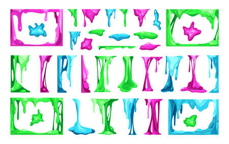 Collection of slimelike of different colors. Sticky spots in cartoon style.のイラスト素材