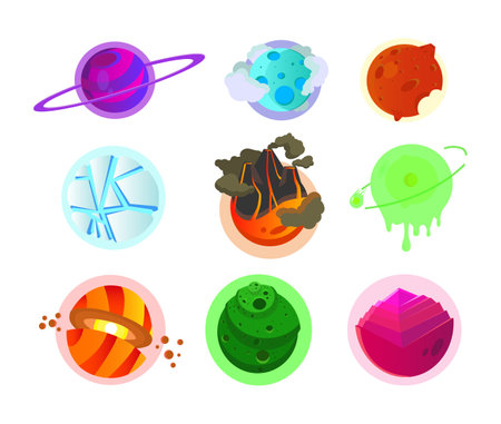 A set of planets in a fantasy style. space illustrations.のイラスト素材