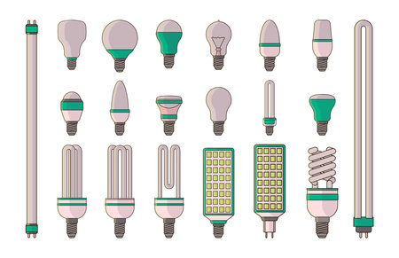 Collection of lamps for chandeliers, garlands, spotlights in flat style.のイラスト素材