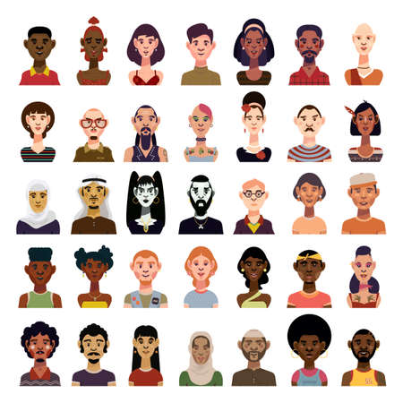 A collection of avatars of people of different nationalities and social groups. modern style.