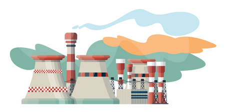 Detailed illustration with car filling station. industrial factories.のイラスト素材