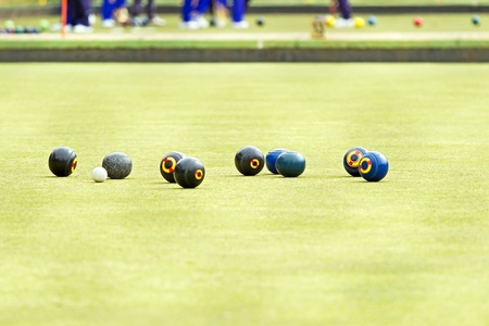Petanque balls on the ground  Fun and relaxing gameの写真素材