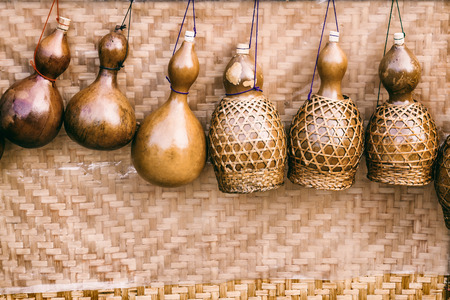 Dried bottle gourd used for traditional canteen for drinking waterの写真素材
