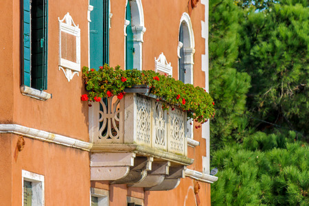 Italian house with flowers on terraceの写真素材
