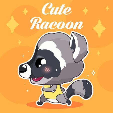 Cute raccoon kawaii character social media post mockup with lettering. Positive poster, card template with running, jogging animal sportsman. Social media content layout. Print, kids book illustrationのイラスト素材