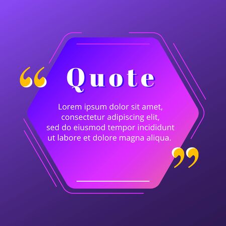 Quote blank frame vector template. Blue and purple gradient speech bubble. Quotation, citation text box design. Hexagon with rounded edges empty textbox background for message, comment, noteのイラスト素材