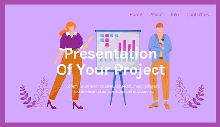 Corporate presentation landing page vector template. Project results. Company website interface idea with flat illustrations. Organization homepage layout. Business violet webpage cartoon conceptのイラスト素材