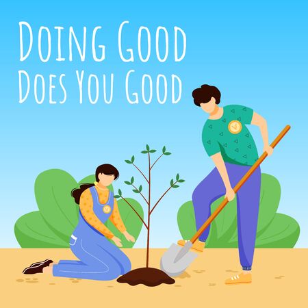 Doing good does you good social media post mockup. Environment care advertising web banner design template. Social media booster, content layout. Promotion poster, print ads with flat illustrationsのイラスト素材