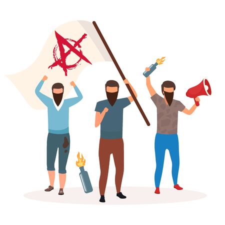 Anarchy political system metaphor flat vector illustration. Form of ideology. Radical poitical movements. Rejecting hierarchy. State of chaos and protest. Rebel cartoon charactersのイラスト素材