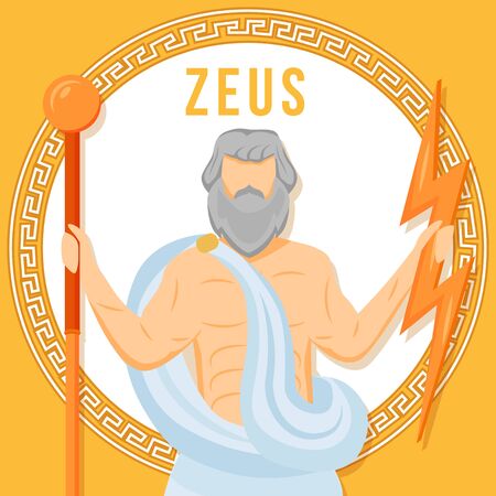 Zeus orange social media post mockup. Ancient Greek god. Mythological figure. Web banner design template. Social media booster, content layout. Poster, printable card with flat illustrationsのイラスト素材