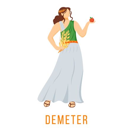 Demeter flat vector illustration. Ancient Greek deity. Goddess of agriculture, harvest and fertility. Mythology. Divine mythological figure. Isolated cartoon character on white backgroundのイラスト素材