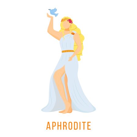 Aphrodite flat vector illustration. Ancient Greek deity. Goddess of love, beauty and eternal youth. Mythology. Divine mythological figure. Isolated cartoon character on white backgroundのイラスト素材