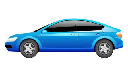 Blue sedan cartoon vector illustration. Generic car, transportation vehicle flat color object. Contemporary auto. Modern personal transport, urban automobile isolated on white backgroundのイラスト素材