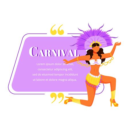 Carnival flat color vector character quote. Dancing latino woman. Female in carnaval costume. Traditional festival. Citation blank frame template. Speech bubble. Quotation empty text box designのイラスト素材