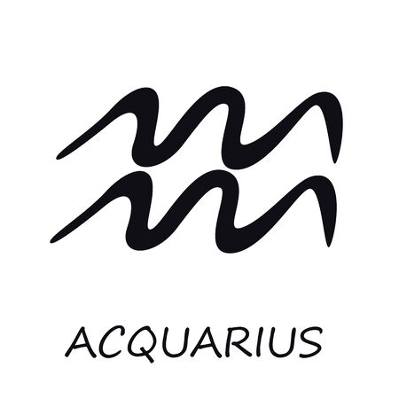Aquarius zodiac sign black vector illustration. Celestial silhouette air symbol. Astrological constellation. Horoscope characteristics and monthly prediction calendar element. Isolated glyph iconのイラスト素材