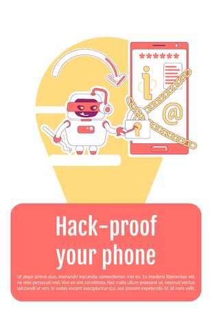 Bad bot poster flat silhouette vector template. Personal information stealing brochure, booklet one page concept design with cartoon characters. Hack proof your phone flyer, leaflet with text spaceのイラスト素材