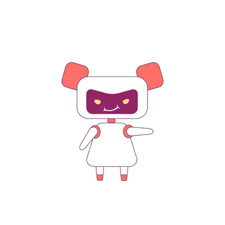 Cute smiling modern robot red linear object. Futuristic female bad bot thin line symbol. Artificial intelligence technology isolated outline illustration on white backgroundのイラスト素材