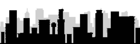Cityscape black silhouette seamless border. Modern metropolis buildings monochrome vector illustration. City skyscrapers decorative ornament design. Urban scenery repeating patternのイラスト素材
