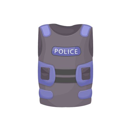 Bulletproof vest cartoon vector illustration. Police personal protective equipment, military accessory, officer uniform item. Body armor, ballistic jacket isolated on white backgroundのイラスト素材