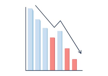Decreasing graph flat concept vector illustration. Falling chart 2D cartoon composition for web...