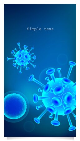 Coronavirus cell 3d color vector background with text space. Virus pathogen realistic social media stories mockup. Microorganisms under microscope. Epidemiology web banner templateのイラスト素材