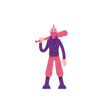 Rebel flat color vector character. Young man with weapon. Aggressive protester with baseball bat. Armed demonstrator isolated cartoon illustration for web graphic design and animationのイラスト素材