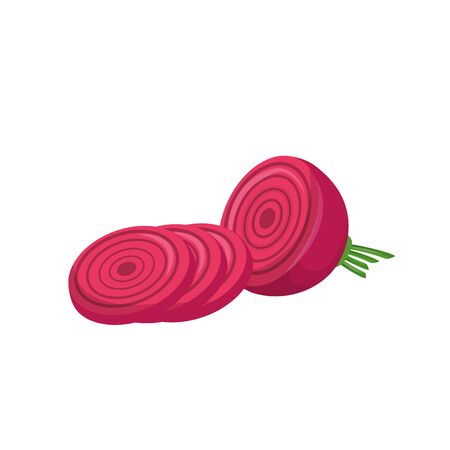 Sliced beetroot cartoon vector illustration. Red beet. Raw vegetable. Culinary ingredient flat color object. Source of vitamins and antioxidants. Healthy vegetarian food isolated on white backgroundのイラスト素材