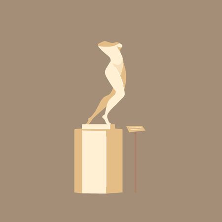 Human body sculpture cartoon vector illustration. Museum installation. Cultural classical masterpiece. Historical piece flat color object. Art gallery exhibit isolated on brown backgroundのイラスト素材