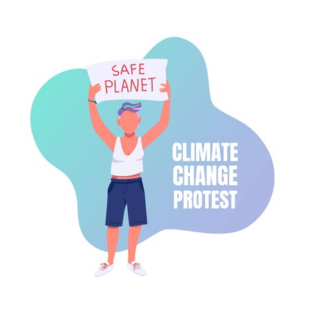 Climate change protest social media post mockup. Save planet phrase. Web banner design template. Eco activism booster, content layout with inscription. Poster, print ads and flat illustrationのイラスト素材