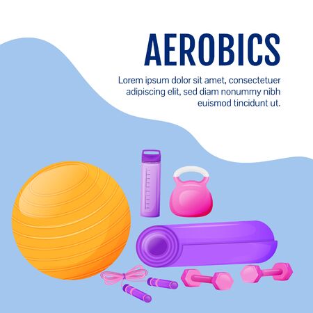 Fitness gear social media post mockup. Aerobics goods. Web banner design template. Gym sport equipment booster, content layout with inscription. Poster, print ads and flat illustrationのイラスト素材
