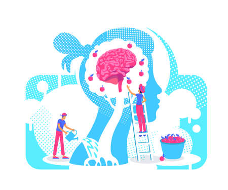 Acquiring experiences flat concept vector illustration. Growth personality knowledge tree 2D. cartoon characters for web design. Assimilation of new skills, values, beliefs creative ideaのイラスト素材
