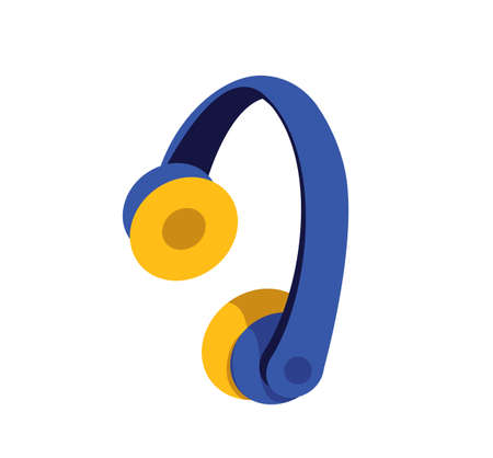 Headphones flat color vector object. Headset to listen to music. Operator of call center line. Wireless earphones. DJ equipment isolated cartoon illustration for web graphic design and animationのイラスト素材