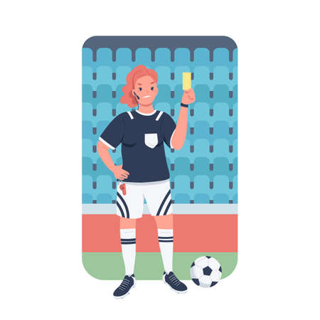 Woman football referee flat color vector detailed character. Gender equality at workplace. Female soccer refereer at stadium isolated cartoon illustration for web graphic design and animationのイラスト素材