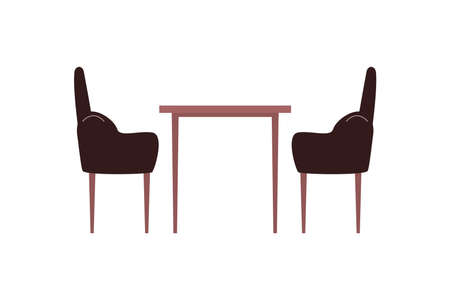 Table and chairs flat color vector object. Armchairs. Coffee table. Home furnishing. Kitchen and living room furniture isolated cartoon illustration for web graphic design and animationのイラスト素材