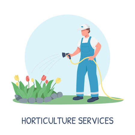 Gardening social media post mockup. Horticulture services phrase. Web banner design template. Professional landscaping booster, content layout with inscription. Poster, print ads and flat illustrationのイラスト素材