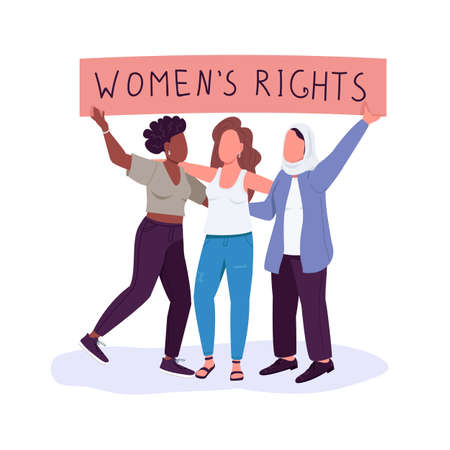 Women rights flat color vector faceless characters. Girls empowerment. Free from discrimination. Fighting for gender equality isolated cartoon illustration for web graphic design and animationのイラスト素材
