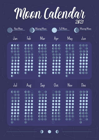 Moon calendar creative planner page design. Monthly astrological list. Daily astronomy check. Lunar tracker bullet journal color sheet. Printable diary layout. Notebook vector templateのイラスト素材