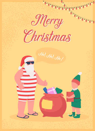 Santa Claus greeting greeting card flat vector template. Happy New Year. Xmas presents. Brochure, booklet one page concept design with cartoon characters. Christmas celebration flyer, leafletのイラスト素材