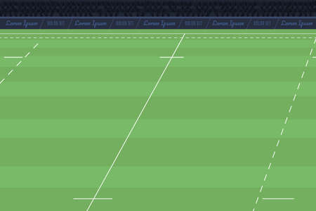 American football field flat color vector illustration. Stadium for championship. League match arena. Sport game. Professional soccer field 2D cartoon landscape with crowd on backgroundのイラスト素材