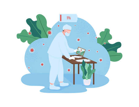 Overworked doctor flat concept vector illustration. General practitioner miss home and family. Essential worker. Tired physician 2D cartoon character for web design. Covid pandemic creative ideaのイラスト素材