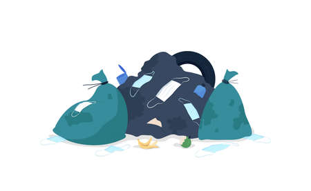Trash flat color vector object. Environmental disaster after pandemia.Virus results for animals and plants isolated cartoon illustration for web graphic design and animationのイラスト素材