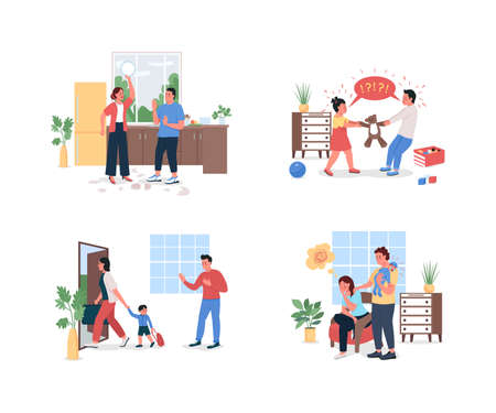 Family with relationship problems flat color vector detailed character set. Postpartum depression. Relatives in quarrel isolated cartoon illustration for web graphic design and animation collectionのイラスト素材