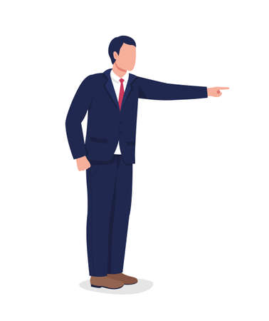 Boss pointing finger flat color vector faceless character. Businessman in suit. Dismiss from work. Angry employer firing employee isolated cartoon illustration for web graphic design and animationのイラスト素材