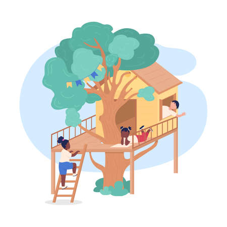 Kids playing on treehouseのイラスト素材