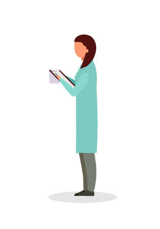 Providing clinical examination flat color vector faceless character. Health checkup. Practitioner, therapist, nurse. Physical exam isolated cartoon illustration for web graphic design and animationのイラスト素材