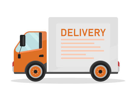 Delivery truck flat color vector object. Moving heavy packages. Automotive vehicle. Carrying loads. Delivering goods to customers isolated cartoon illustration for web graphic design and animationのイラスト素材