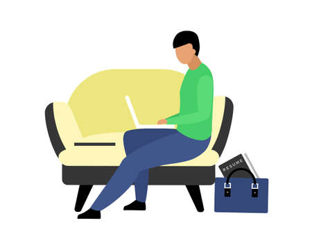 Online job interview flat color vector faceless character. Candidate for employment. Searching for job remotely. Hiring process isolated cartoon illustration for web graphic design and animationのイラスト素材