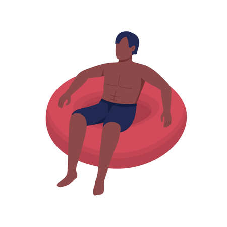 Man floating in inflatable float flat color vector faceless character. Tanning on beach. Chilling in swimming pool isolated cartoon illustration for web graphic design and animationのイラスト素材